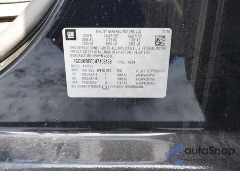 2017 Chevrolet Silverado 1500 2Lt z USA, uszkodzony, nr VIN 1GCVKREC5HZ158168